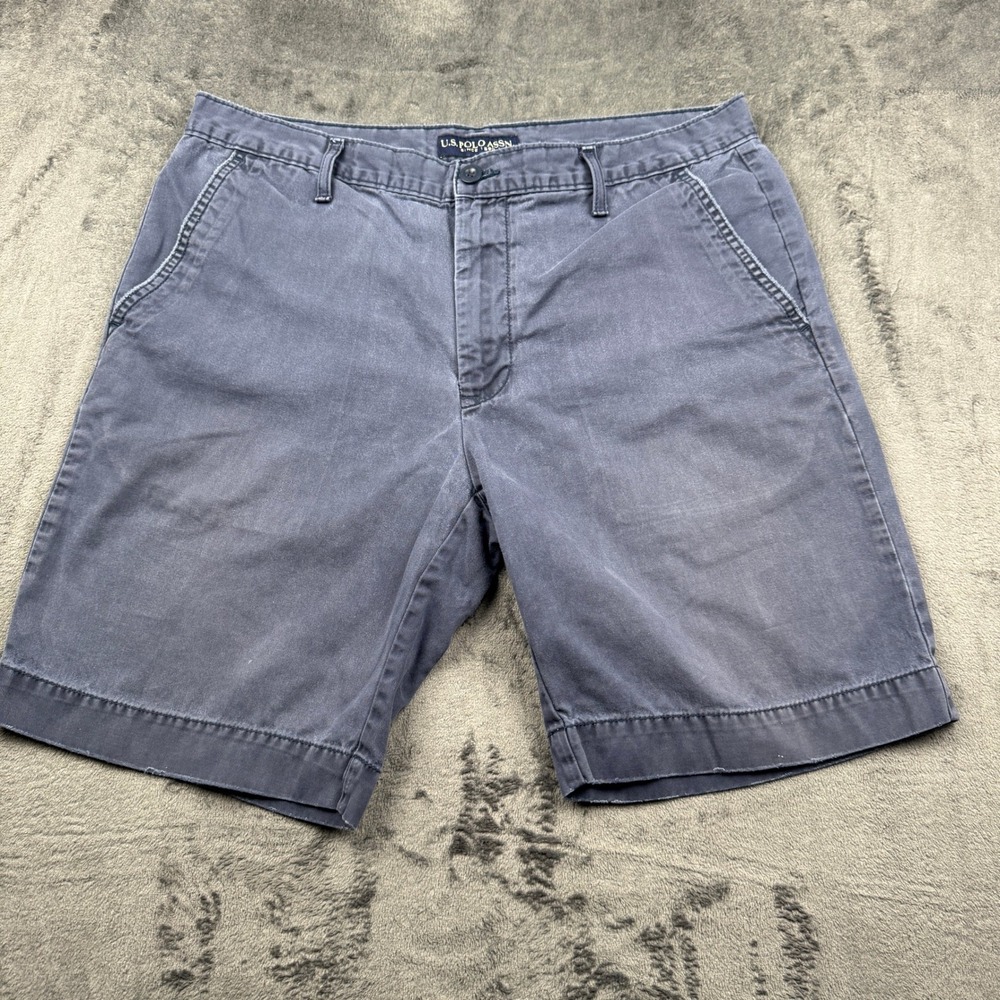 U.S. Polo Assn Chino Shorts Mens 36 Navy Blue Cotton Flat Front Excellent